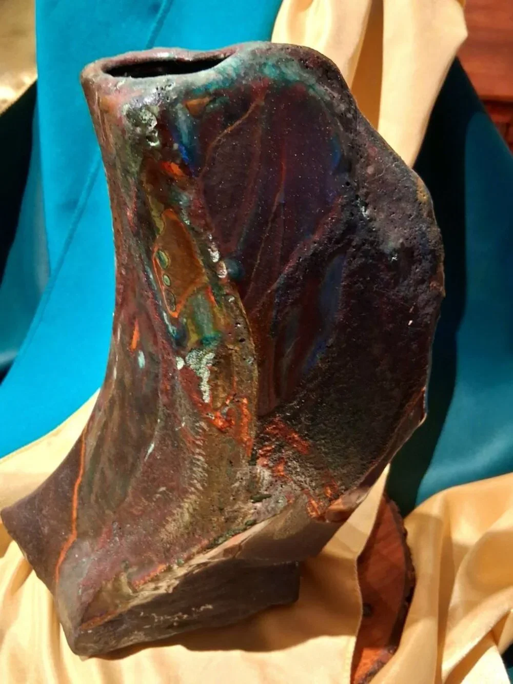 Signed contemporary studio raku art pottery piece